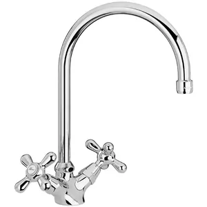 Смеситель для кухни Paini двухзахватный, высокий,поворотный излив, цвет: хром 17CR572LMKM