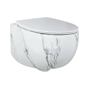 Унитаз подвесной AeT Italia 365x380x530 безободковый,белый мат,эффект мрамора S555T0R0V6481