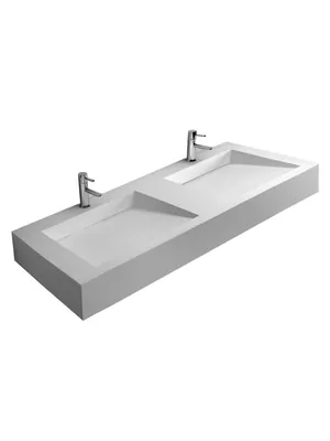 Раковина подвесная ABBER (1219х450х150) двойная, искусств. камень, белый матовый AS2643-1.2