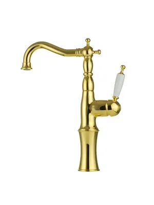 Смеситель для раковины Migliore высокий, ручка белая, золото 19174 (ML.OXF-6317.BI.DO)