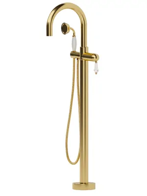 Смеситель Boheme 289-SW для ванны/душа, напольный, однозахватный, с ручным душем, золото