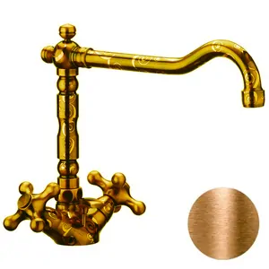 Смеситель для раковины Daniel V5400YC90 двухзахватный, излив "антик", д/к, латунь/золото