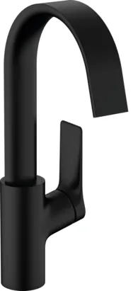 Смеситель Hansgrohe 75030670 для раковины, поворотный излив 210, сливной гарнитур,мат.черный