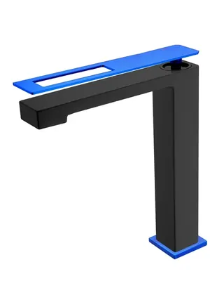 Смеситель Boheme 142-BUW для раковины, на 1 отверстие, однозахватный, черный+синий