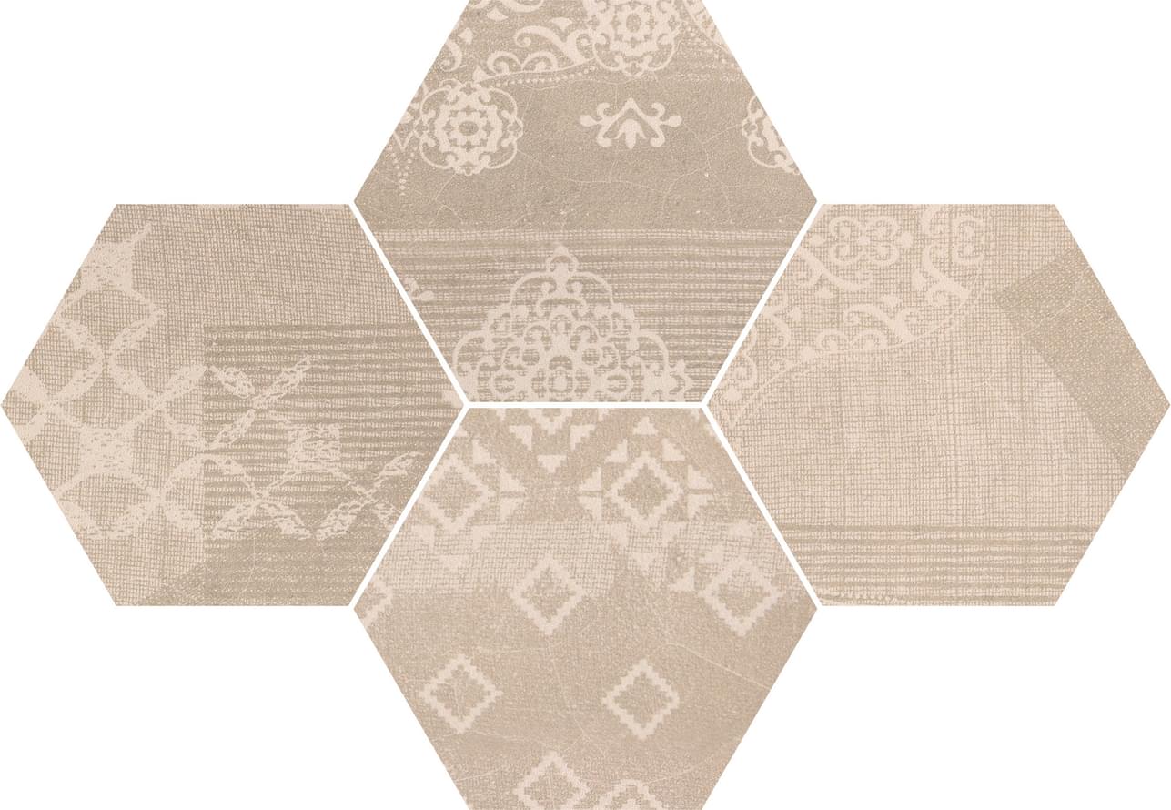декор Gesso Esagona Patchwork Taupe Linen 25.5x29.4