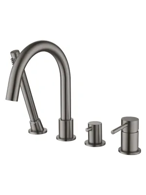 Смеситель Aquatek AQ1348BGM на борт ванны, однозахватный, на 4 отв., с руч. душ., сталь оруж