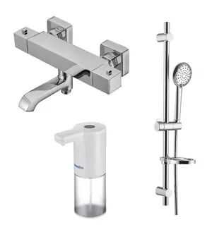 Смеситель для ванны Swedbe 9062 термостат+Душ.комплект Calypso 5082 3 реж.+Сенс.дозатор 0102