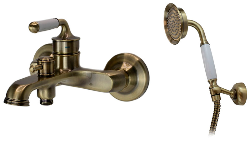 Смеситель для ванны ESKO PG 54 настенный, однозахв., короткий излив, душ. гарнитур, бронза