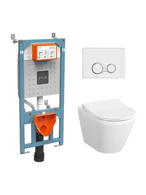 Комплект: Инсталляция Vitra + клавиша хром + Унитаз Round + сиденье микролифт 9856B003-7205