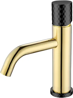 Смеситель Boheme 121-GB для раковины, на 1 отверстие, однозахват, ручка diamond, золото+черный