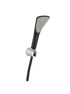 Душевой гарнитур KLUDI 1S лейка 1 режим, шланг 1250мм, держатель, матов.черный/хром 6765087-00