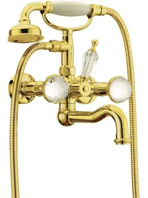 Смеситель Boheme 333 для ванны/душа, настенный, двухзахв, лейка 1 режим, золото