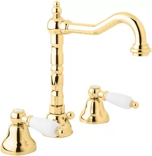 Смеситель CEZARES BLS2-03/24-Bi для раковины на 3 отверстия, донный клапан, золото/ручки белые