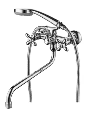 Смеситель IDDIS для ванны JE2SBL0i10 крестовые ручки, длинный излив, лейка 1 режим, шланг