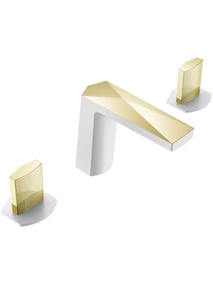 Смеситель Boheme для раковины, на 3 отверстия, двухзахватный, белый+золото 150-WG-TOUCH