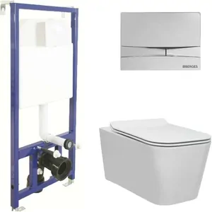 BERGES комплект инсталляции с клавишей смыва F3 хром глянец, унитаз FLOE Rimless, 4в1 043223