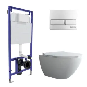 BERGES комплект инсталляции с клавишей смыва L3 хром глянец, унитаз PUMA Rimless 51 см 4в1 043272