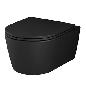 Унитаз подвесной AM.PM FlashClean 490х360х340 безободковый, сиденье, черный мат. C8F1700MBSC