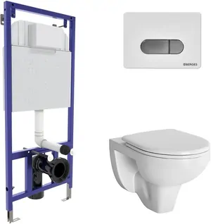 BERGES комплект инсталляция NOVUM525, клавиша смыва D7 белая/хром, унитаз GAMMA с сиденьем 042419