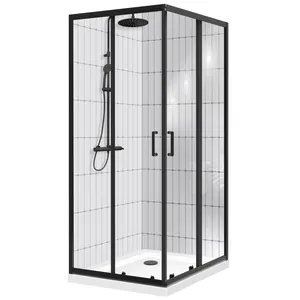 Душевой уголок BelBagno (900х900х1950) -195-A-2-90-C-NERO r стекло прозрачное, профиль черный