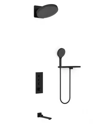 Душевая система Vincea для ванны/душа,термостат.,с полкой,верхний и ручной душ,черный VSFW-433TI3RMB