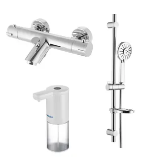 Смеситель для ванны Swedbe 9061 термостат+Душ.комплект Calypso 5083 3 реж.+Сенс.дозатор 0102