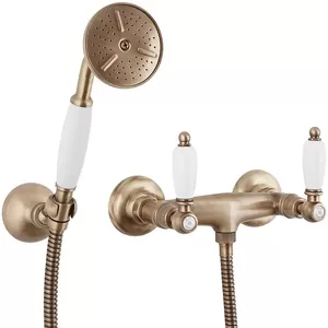 Смеситель CEZARES D-02-Bi для душа, шланг 150см, лейка, держатель, бронза/ручки белые