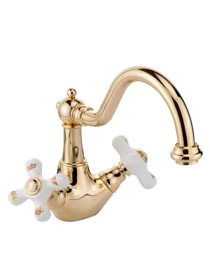 Смеситель для раковины Migliore с донным клапаном click-clack, белый/золото ML.PRO-8834.DO