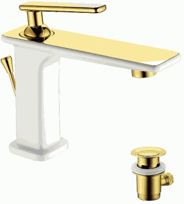 Смеситель для раковины Lemark LM6406WG с донным клапаном, белый/золото