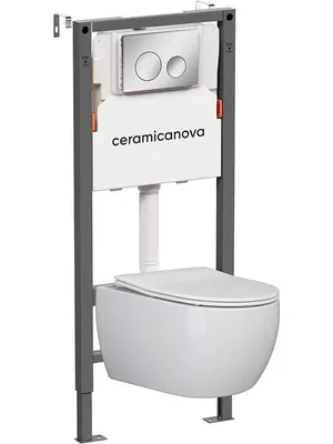 Комплект Подвесной унитаз Play Rimless+Система инсталляции , кнопка Circle, хром глянцевый CN3001_121001CH