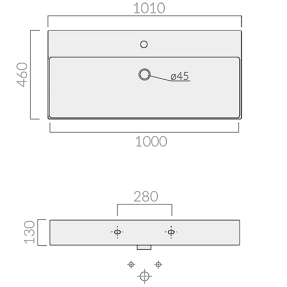 Раковина Meg11Pro/8937 раковина подвесная cm. 101x46 мм, с отв.под смес.,с перелив., цвет белый
