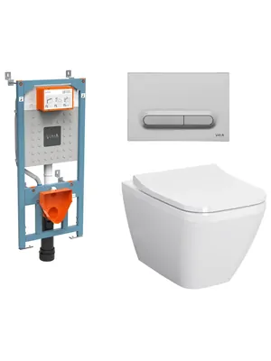 Комплект: Инсталляция Vitra + клавиша хром + Унитаз Square + сиденье микролифт 9856B003-7206