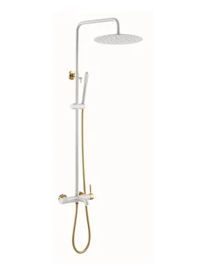 Душевая система Boheme 468-WG настенная, однозахватная, верхний/ручной душ, белый+золото
