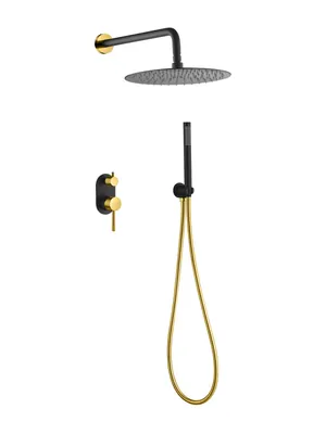 Душевая система Boheme 464-BG встраиваемая, однозахватная, верхний/ручной душ, чёрный+золото