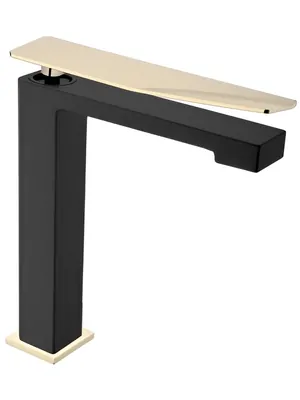 Смеситель Boheme 142-BG.2 для раковины, на 1 отверстие, однозахватный, черный+золото