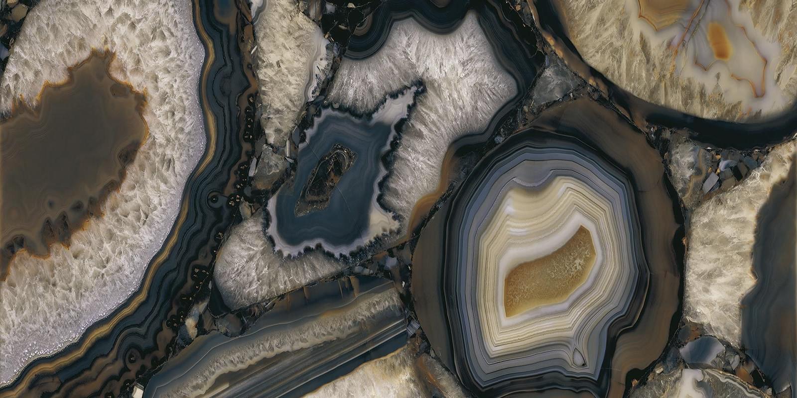 панно Marmi Stuoiato Book Match A Agate Black Full Lappato 162x324