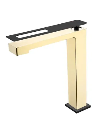 Смеситель Boheme 142-GB для раковины, на 1 отверстие, однозахватный, золото+черный