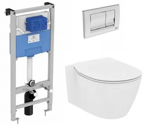 Инсталляция Ideal Standard с подвесным унитазом с сиденьем-микролифт, кнопка хром E212701