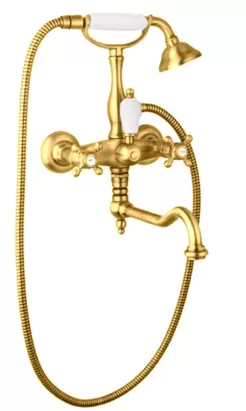 Смеситель CEZARES -VDF-03/24-Bi для ванны, двухзахватный, ручной душ, золото/ручки белые
