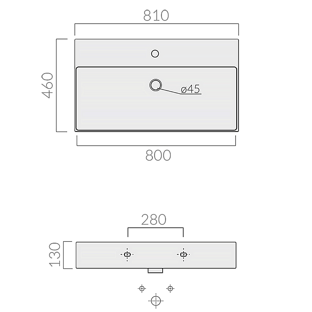 Раковина Meg11Pro/8973 раковина подвесная cm. 81x46 мм, с 1 отв.,с перелив., цвет белый