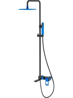 Душевой комплект Boheme 148-BUW настенный, однозахватный, верхний/ручной душ, черный+синий