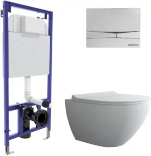 BERGES комплект инсталляции с клавишей смыва F3 хром глянец, унитаз PUMA Rimless 51 см 4в1 043269