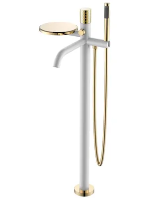 Смеситель Boheme 129-WG для ванны/душа, напольный, с ручным душем, ручка:diamond, белый+золото