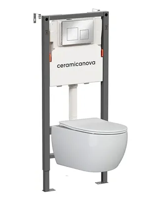 Комплект Подвесной унитаз Play Rimless+Система инсталляции , кнопка Square, хром глянцевый CN3001_121002CH