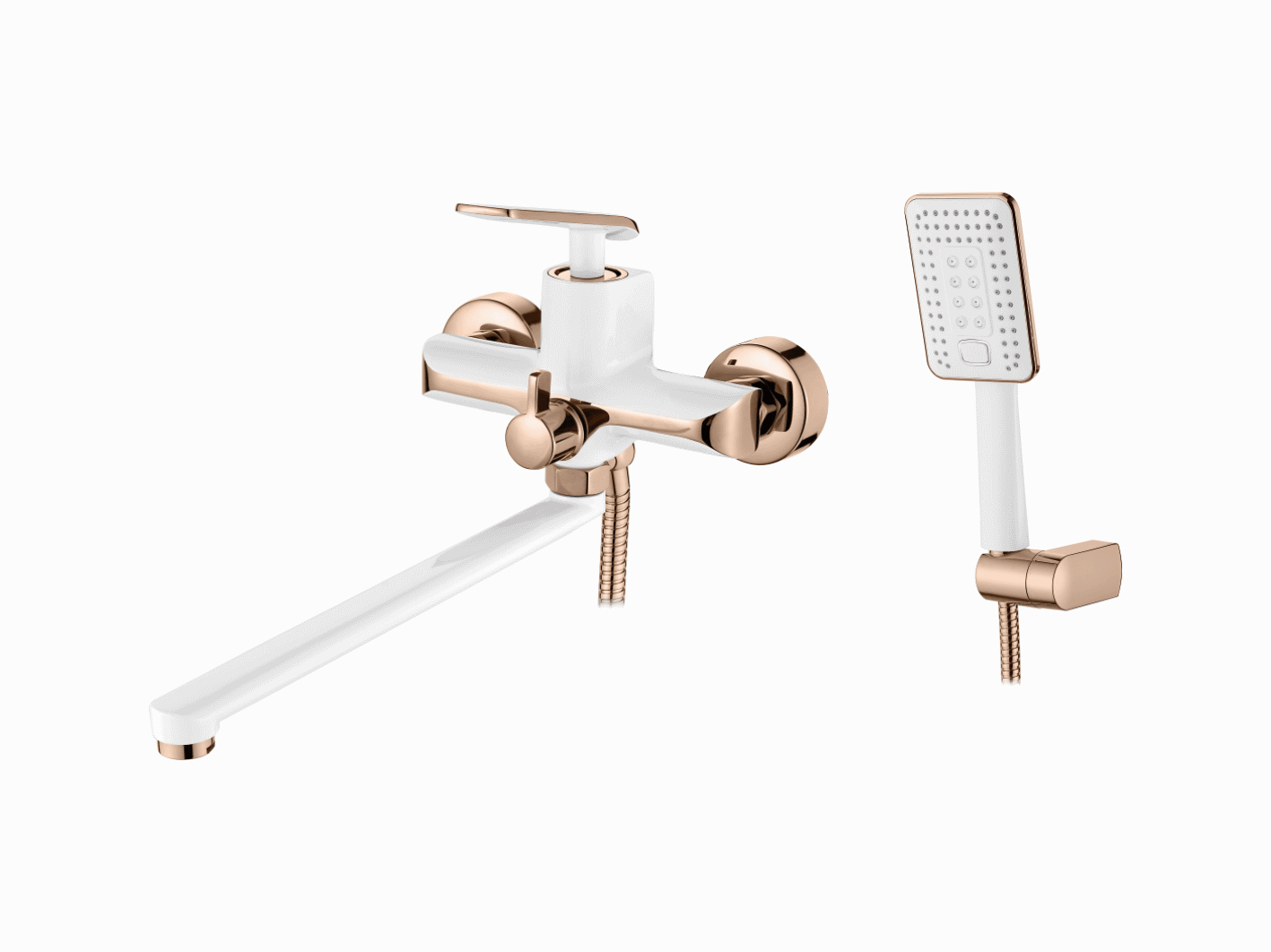 Смеситель Ledeme настенный, для ванны и душа, с душевой лейкой,белый/розовое золото L2274WR