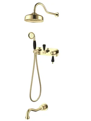 Душевая система Boheme Nero 258 встраиваемая, верхний душ 208мм,лейка 77мм,излив,золото