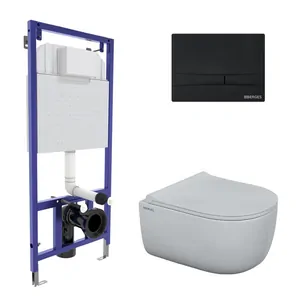 BERGES комплект инсталляции с клавишей смыва F5 черной, унитаз EGO Rimless 4в1 047255