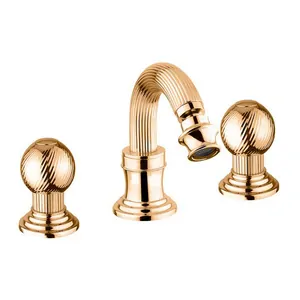 Смеситель CEZARES -BBS2-03/24-M для биде, 3 отверстия, донный клапан, золото/ручки металл