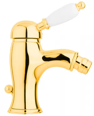 Смеситель CEZARES BSM1-03/24-Bi для биде, однорычажный, донный клапан,золото 24кар/ручка белая