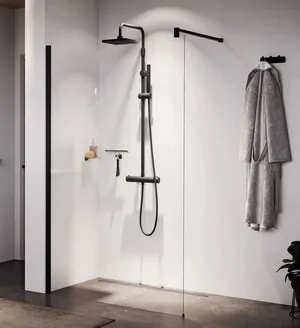 Душевое ограждение Novellini H 1780х1950 кронштейн, стекло прозрачное/черный H180-1H